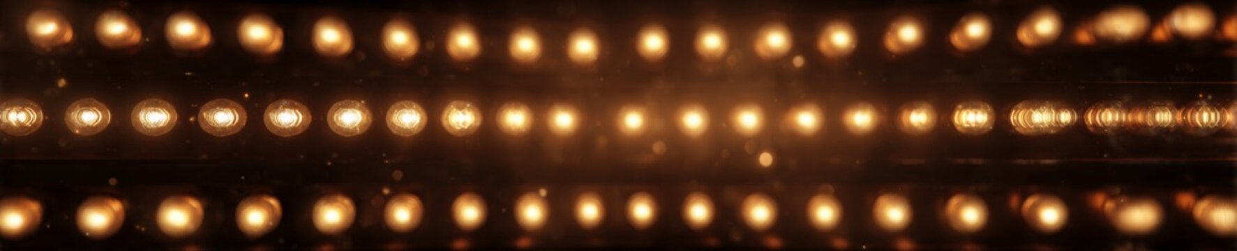 Warm light bulb array glowing in horizontal lines
