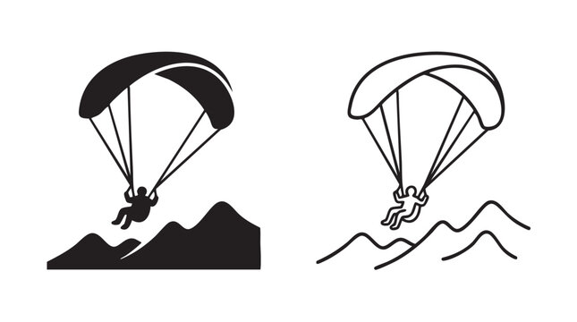 black silhouette with line art paraglider vector pair icon black silhouette with line art vector pair icon