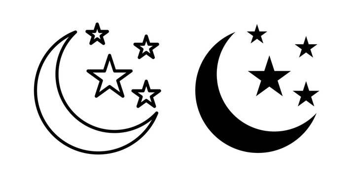 Moon stars icon flat outline in black