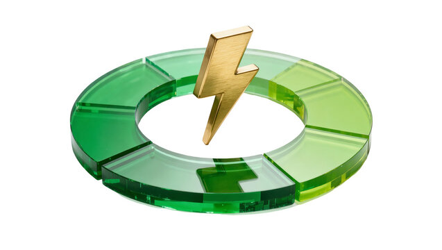 Golden lightning bolt symbol on segmented green glass ring, isolated on transparent background