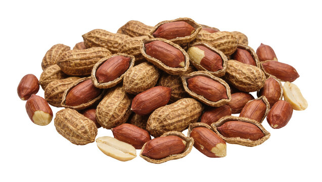 Pile of unshelled and shelled peanuts, isolated on transparent background