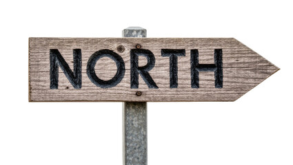 Wooden directional signpost with the word NORTH carved and painted black, isolated on transparent background © Petra