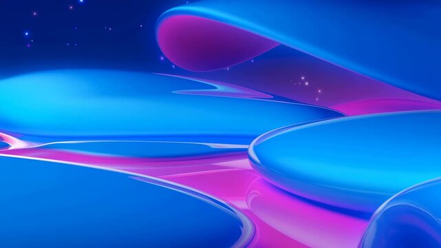 Abstract flowing waves undulate through a dark digital space with neon particles. Technology presentations, digital title sequences, and event screens.