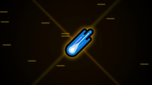 Animated blue comet falling through space with yellow speed lines.