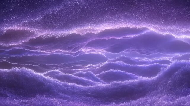 Purple lightning storm clouds roll across a glowing atmospheric sky. Dramatic title, fantasy film atmosphere, and horror project.