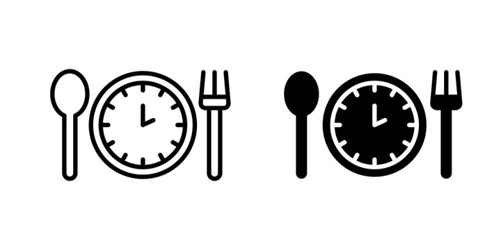 Lunch time icon flat outline in black