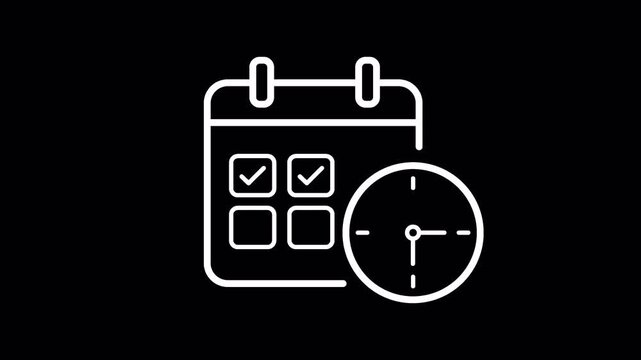Calendar and Clock White Line Animation for Scheduling and Time Management