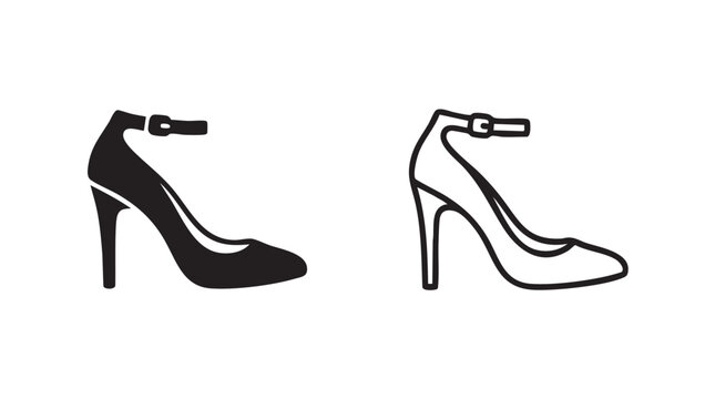 elegant high heel shoe vector pair icon black silhouette black silhouette with line art vector pair icon