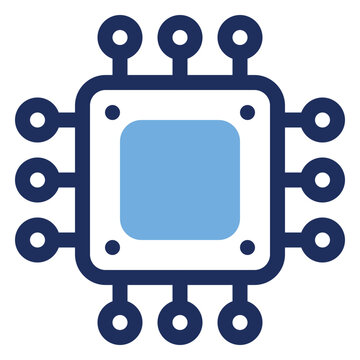 Duo tone icon of a computer processor chip, ideal for technology, electronics, and hardware design projects