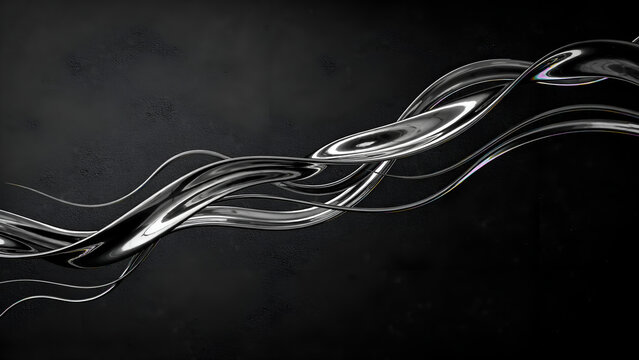 Liquid metal abstract waves flowing with metallic sheen during studio lighting conceptual design