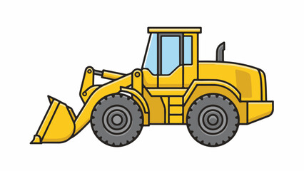 Fototapeta premium Bright yellow heavy machinery wheel loader illustration showcasing robust industrial construction equipment for earth moving tasks on white background isolation view