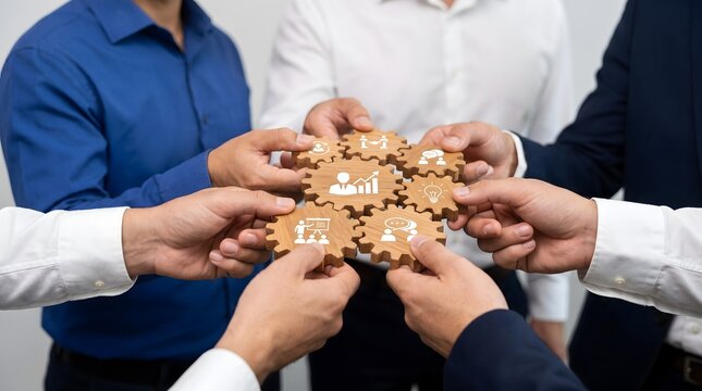 Teamwork and business strategy with interconnected gears
