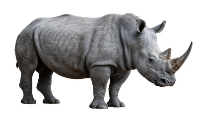 Gray rhinoceros with large horn, isolated on transparent background © Ozols