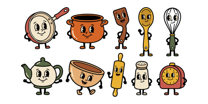 Cute Vintage Kitchen Tools Cartoon Clipart Collection