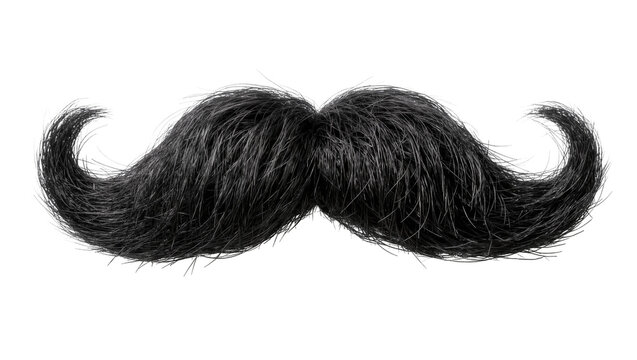 Black handlebar mustache with curled ends, isolated on transparent background