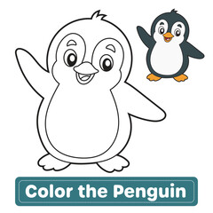 Fototapeta premium Penguin Coloring Page for Kids with Color Example