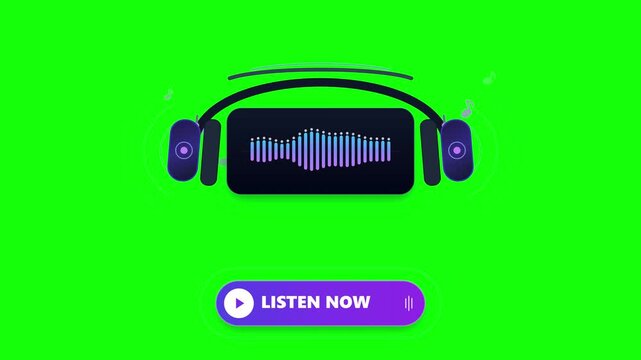 Animated Music Headphones with Equalizer and Listen Now Button
