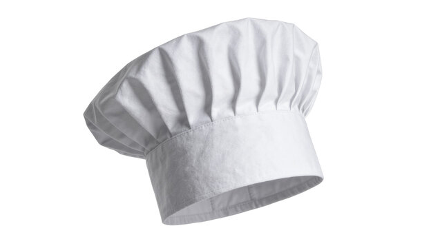 Traditional white chef hat with pleated fabric, isolated on transparent background
