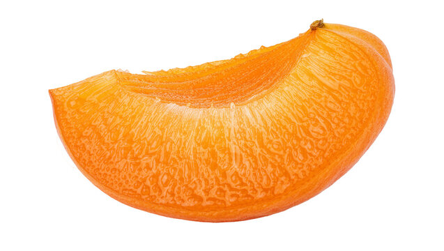 Bright orange apricot slice with textured skin, isolated on transparent background