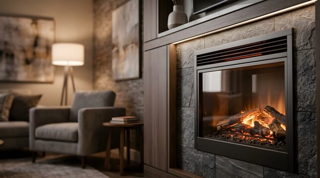 residential electric fireplace heating module integrated into a modern interior for efficient home comfort and warmth