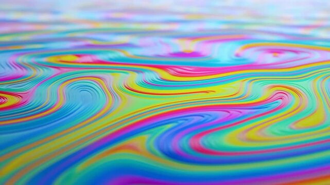 Colorful fluid patterns swirl through an abstract digital background. Music visualizer, event screen design, and social media graphics.