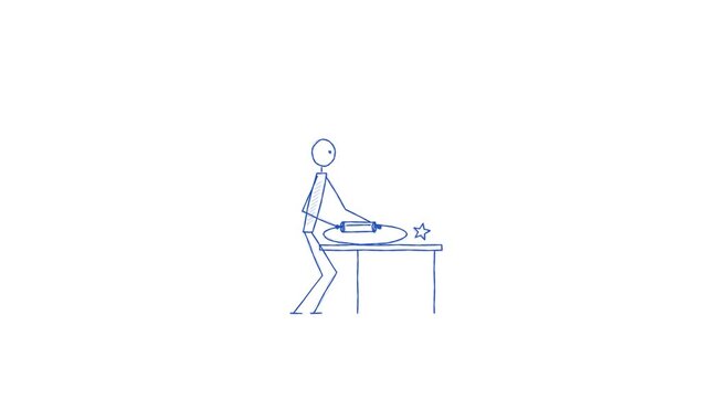 Stick figure flattening dough with rolling pin