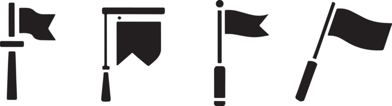 Flags collection, black silhouettes of pennants and poles for signaling or nautical navigation