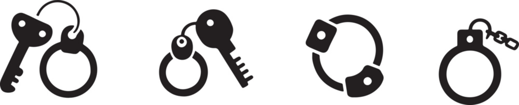 Security key and metal handcuffs collection representing law enforcement and prison containment
