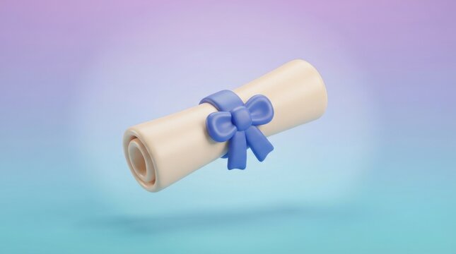Rolled diploma scroll with blue ribbon 3D icon graduation certificate symbol