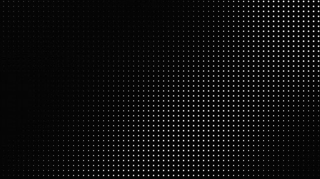 LED dot matrix grid pattern flickering and shifting dynamically with monochrome digital pixel animation for tech overlay