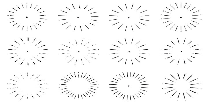 Radial line patterns with central dots on a white background