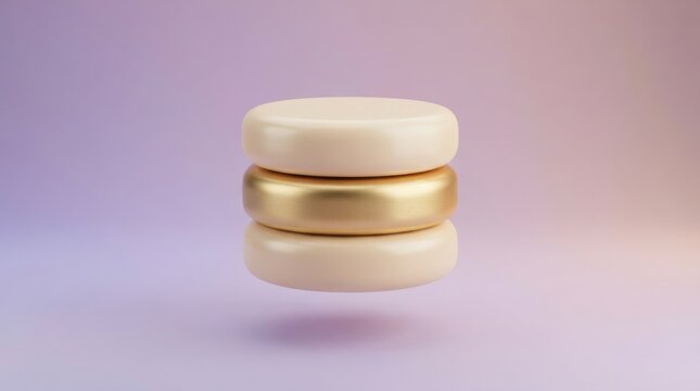 Stacked glossy podium platforms featuring alternating cream and metallic gold rings for product display