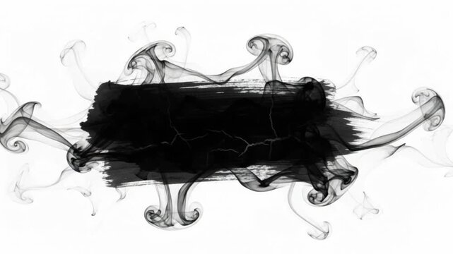Black Ink Splatter and Brush Stroke Abstract Design on White Background