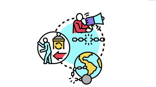 People engaging in a protest movement, advocating for limited government and promoting freedom, with symbols of breaking chains of control and demanding policy changes for society