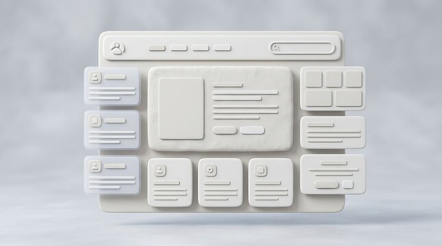 3D Claymorphism UI UX Design Dashboard Interface Minimalist White Website Layout for Digital Product Showcase App Wireframe Concept Presentation