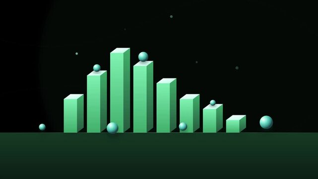 3 d bar chart with floating spheres abstract financial data visualization motion statistics
