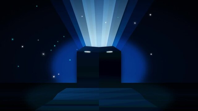 Abstract 3 d cube with glowing light rays and particle effects motion background