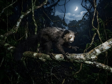 aye-aye (Daubentonia madagascariensis) walking