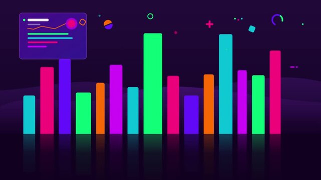 Dynamic financial bar chart animation with floating data analytics and neon ui for business growth and market analysis