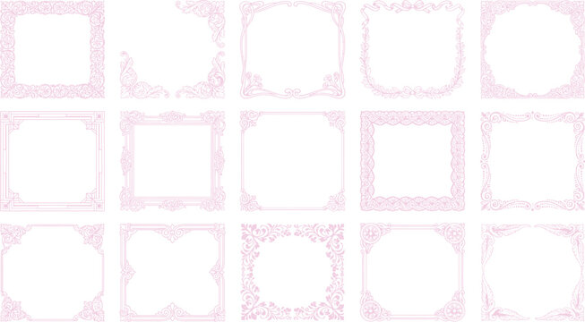 A collection of decorative, ornate pink borders and frames, showcasing intricate patterns and delicate floral motifs.