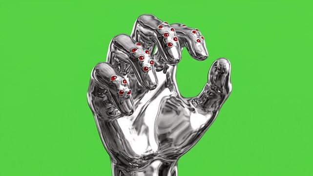 Metallic robotic hands grabbing on green screen