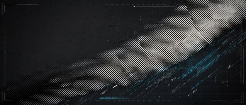 Abstract dark background with diagonal textured stripe and digital patterns