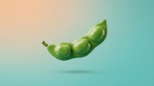 Green pea pod with peas inside 3d icon isolated on soft gradient background for fresh food concept