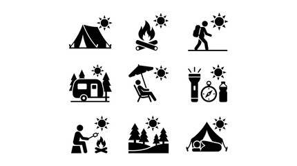 Fototapeta premium Camping icons and travel symbols.