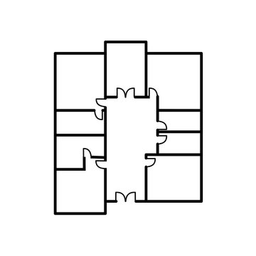 Simple black line floor plan vector illustration of a house or apartment layout, suitable for real estate, architecture, construction, and interior design project