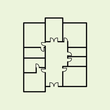Simple black line floor plan vector illustration of a house or apartment layout, suitable for real estate, architecture, construction, and interior design project