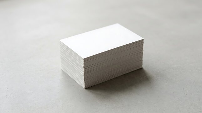 Blank white business cards stack mockup on gray concrete background