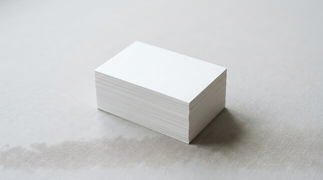 Stack of blank white business cards on grey textured surface for branding design mockups