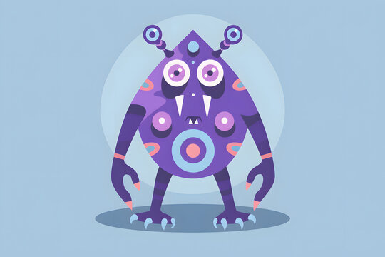 Quirky purple monster character with decorative patterns and multiple eyes illustration