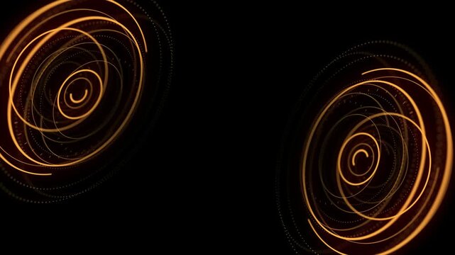 Glowing golden light rings rotating against a dark background in a continuous loop